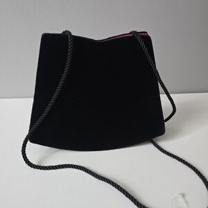 Mini Black Velvet Evening Bag Rope Strap